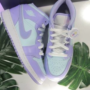Jordan 1 Mid Purple Blue Aqua Shoes size 6youth/7.5womens/38EU 001227